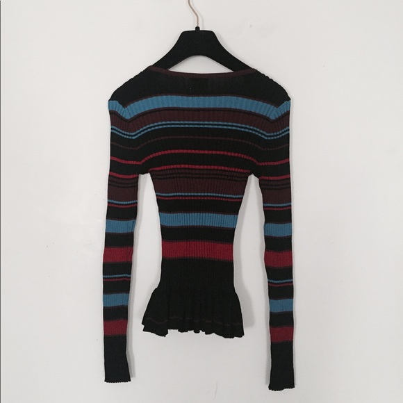 Torn by Ronny Kobo Peplum Striped Knit Top Sweater - Picture 7 of 9